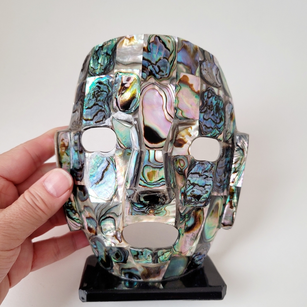 VTG Abalone Masic mask, Mexican Abalone Shell Mask, Mayan/Aztec Motif mask